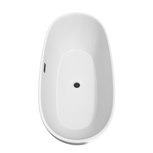 Juno 71 Inch Freestanding Bathtub in White with Floor Mounted Faucet Drain and Overflow Trim in Matte Black