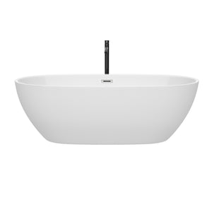 Juno 71 Inch Freestanding Bathtub in White with Polished Chrome Trim and Floor Mounted Faucet in Matte Black