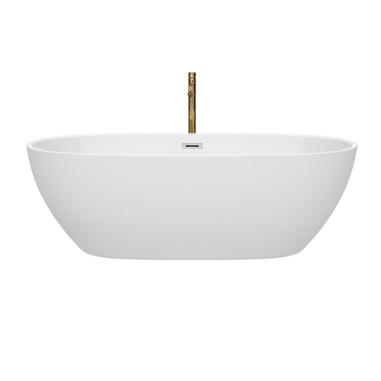 Juno 71 Inch Freestanding Bathtub in White with Polished Chrome Trim and Floor Mounted Faucet in Brushed Gold