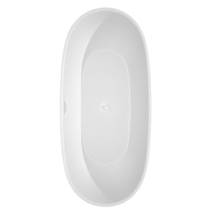 Juno 71 Inch Freestanding Bathtub in White with Shiny White Trim and Floor Mounted Faucet in Brushed Gold