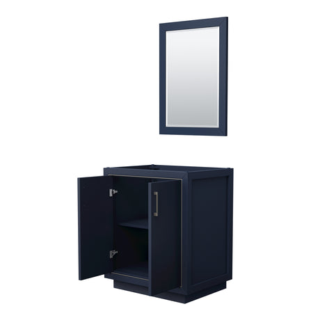 Icon 30 Inch Single Bathroom Vanity in Dark Blue No Countertop No Sink Brushed Nickel Trim 24 Inch Mirror