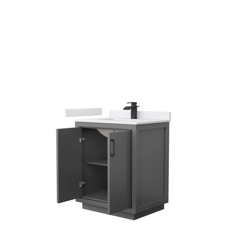 Icon 30 Inch Single Bathroom Vanity in Dark Gray White Cultured Marble Countertop Undermount Square Sink Matte Black Trim