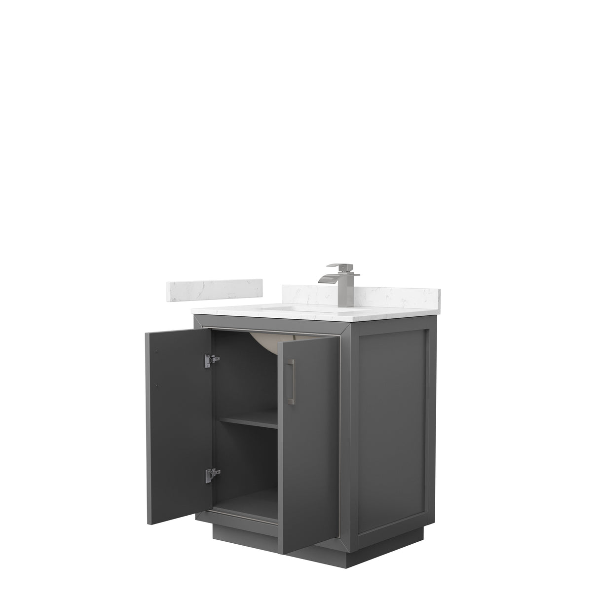 Icon 30 Inch Single Bathroom Vanity in Dark Gray Carrara Cultured Marble Countertop Undermount Square Sink Brushed Nickel Trim