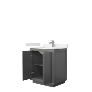 Icon 30 Inch Single Bathroom Vanity in Dark Gray Carrara Cultured Marble Countertop Undermount Square Sink Brushed Nickel Trim