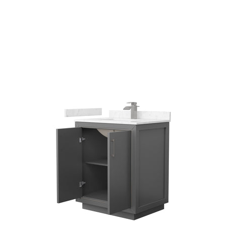 Icon 30 Inch Single Bathroom Vanity in Dark Gray Carrara Cultured Marble Countertop Undermount Square Sink Brushed Nickel Trim