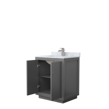 Icon 30 Inch Single Bathroom Vanity in Dark Gray White Carrara Marble Countertop Undermount Square Sink Brushed Nickel Trim