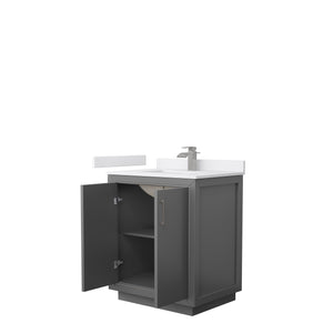 Icon 30 Inch Single Bathroom Vanity in Dark Gray White Cultured Marble Countertop Undermount Square Sink Brushed Nickel Trim