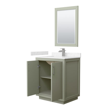 Icon 30 Inch Single Bathroom Vanity in Light Green Carrara Cultured Marble Countertop Undermount Square Sink Brushed Nickel Trim 24 Inch Mirror