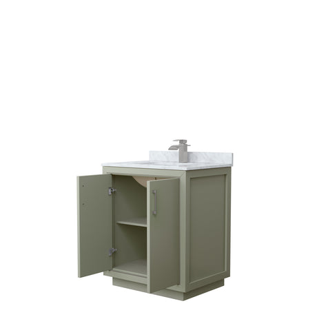 Icon 30 Inch Single Bathroom Vanity in Light Green White Carrara Marble Countertop Undermount Square Sink Brushed Nickel Trim