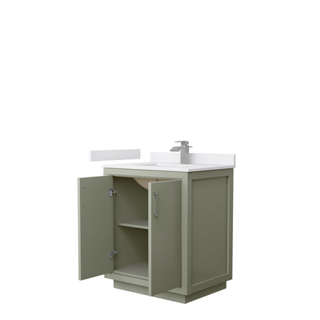 Icon 30 Inch Single Bathroom Vanity in Light Green White Cultured Marble Countertop Undermount Square Sink Brushed Nickel Trim