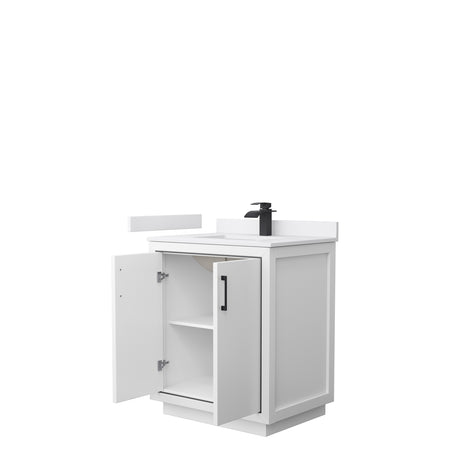Icon 30 Inch Single Bathroom Vanity in White White Cultured Marble Countertop Undermount Square Sink Matte Black Trim
