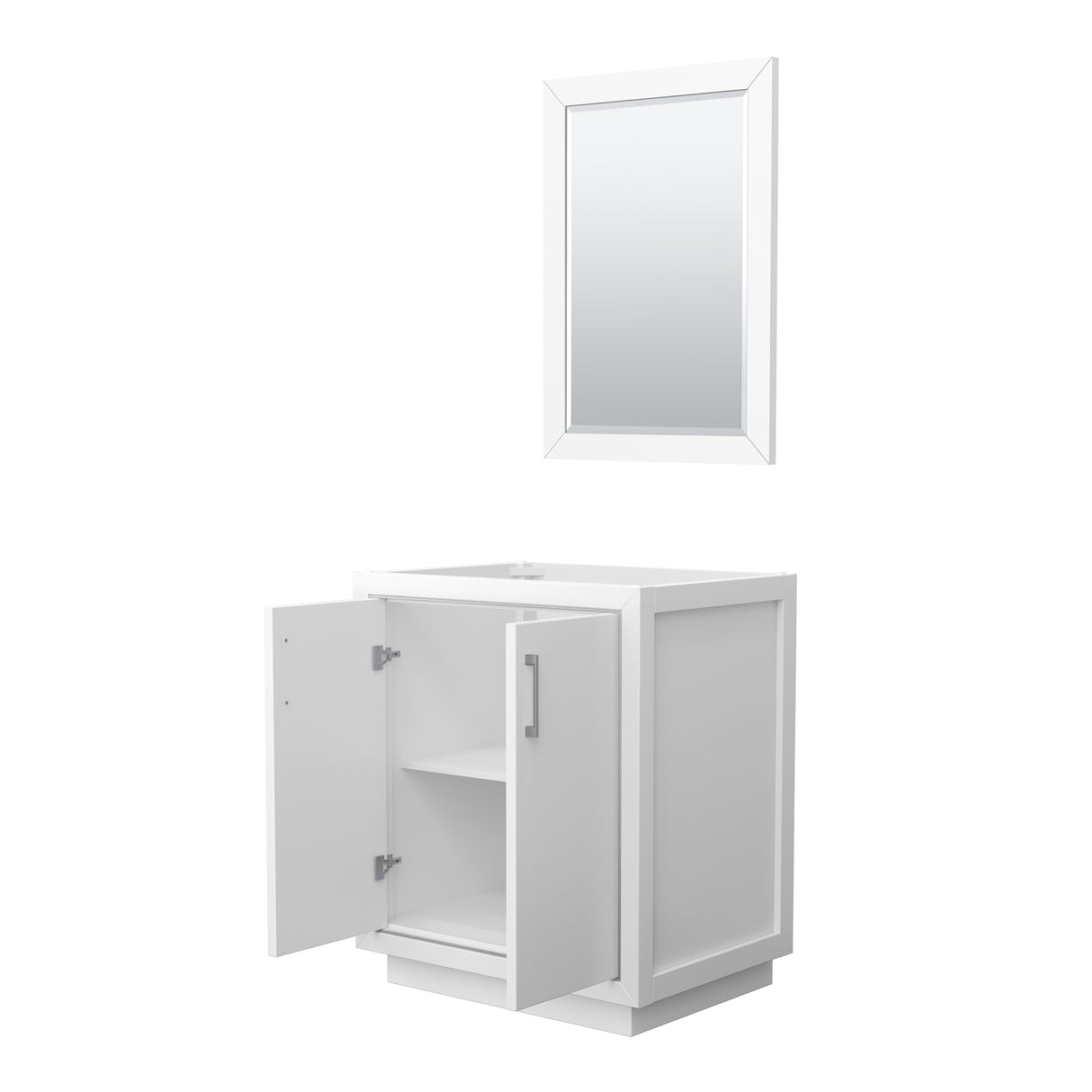Icon 30 Inch Single Bathroom Vanity in White No Countertop No Sink Brushed Nickel Trim 24 Inch Mirror