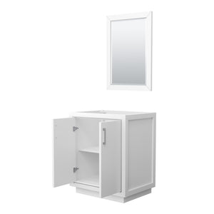 Icon 30 Inch Single Bathroom Vanity in White No Countertop No Sink Brushed Nickel Trim 24 Inch Mirror