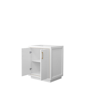 Icon 30 Inch Single Bathroom Vanity in White No Countertop No Sink Satin Bronze Trim