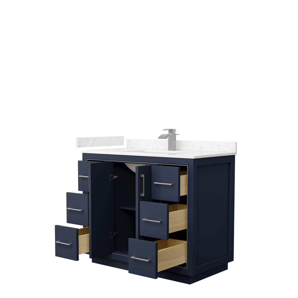 Icon 42 Inch Single Bathroom Vanity in Dark Blue Carrara Cultured Marble Countertop Undermount Square Sink Brushed Nickel Trim