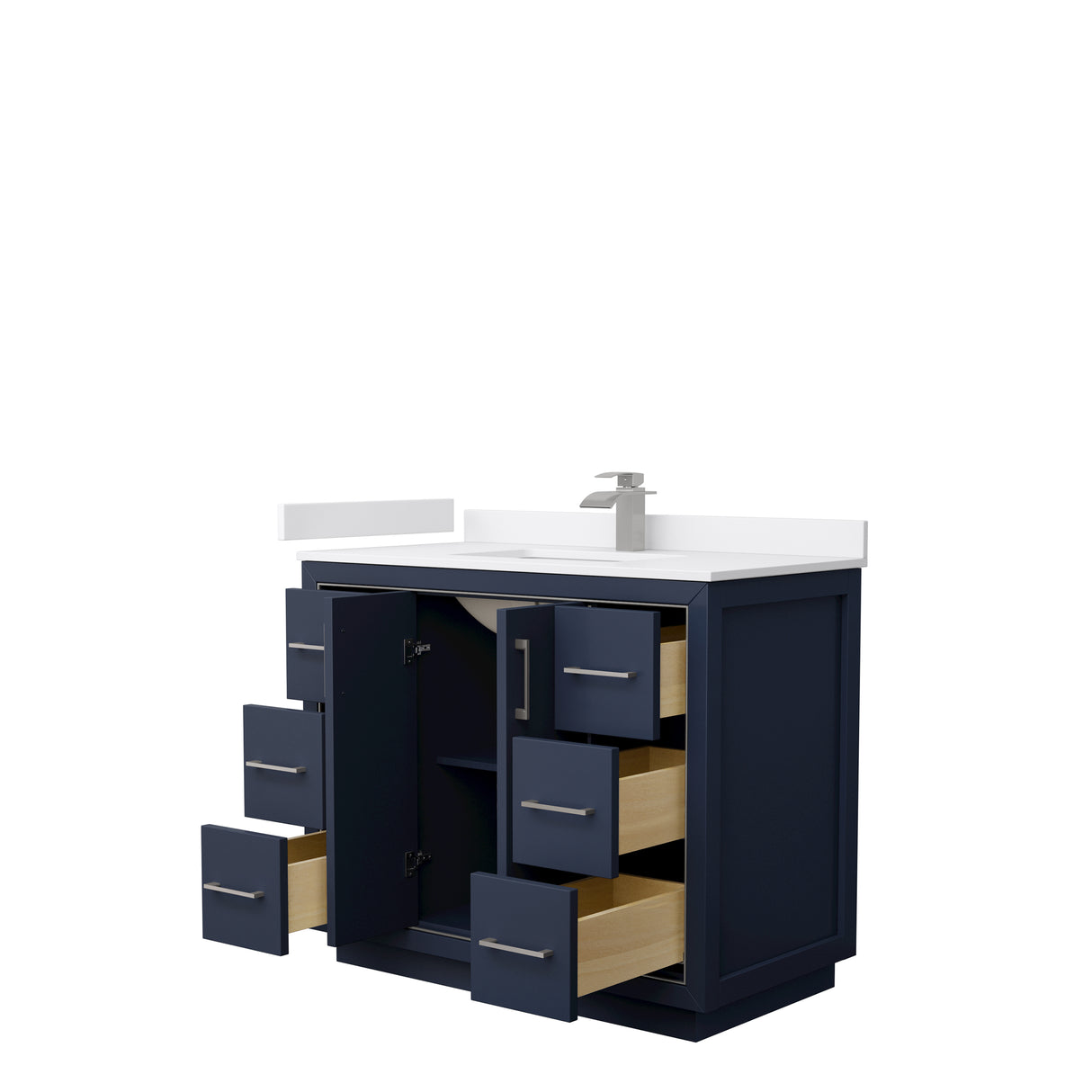 Icon 42 Inch Single Bathroom Vanity in Dark Blue White Cultured Marble Countertop Undermount Square Sink Brushed Nickel Trim