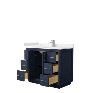 Icon 42 Inch Single Bathroom Vanity in Dark Blue White Cultured Marble Countertop Undermount Square Sink Brushed Nickel Trim
