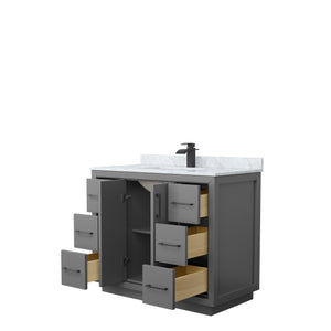 Icon 42 Inch Single Bathroom Vanity in Dark Gray White Carrara Marble Countertop Undermount Square Sink Matte Black Trim