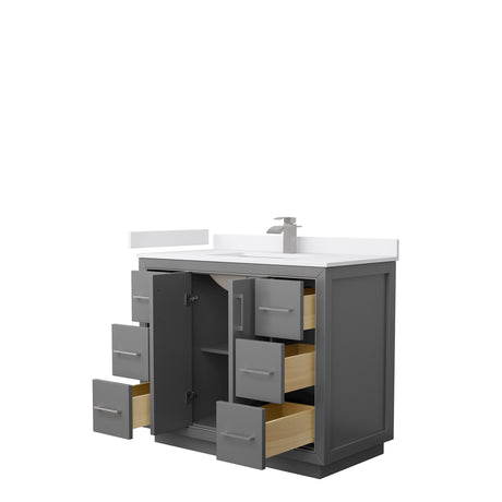 Icon 42 Inch Single Bathroom Vanity in Dark Gray White Cultured Marble Countertop Undermount Square Sink Brushed Nickel Trim