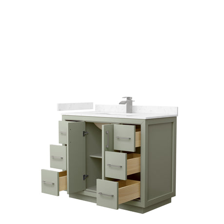 Icon 42 Inch Single Bathroom Vanity in Light Green Carrara Cultured Marble Countertop Undermount Square Sink Brushed Nickel Trim