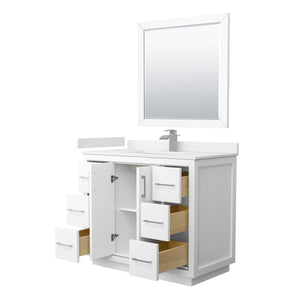 Icon 42 Inch Single Bathroom Vanity in White White Cultured Marble Countertop Undermount Square Sink Brushed Nickel Trim 34 Inch Mirror