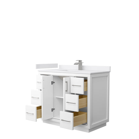 Icon 42 Inch Single Bathroom Vanity in White White Cultured Marble Countertop Undermount Square Sink Brushed Nickel Trim