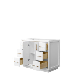 Icon 42 Inch Single Bathroom Vanity in White No Countertop No Sink Satin Bronze Trim