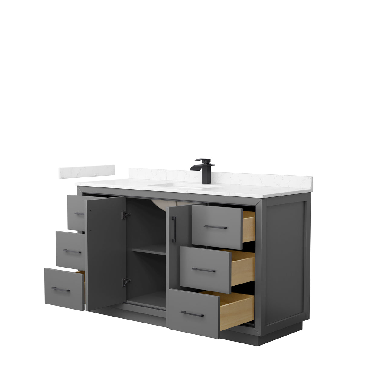 Icon 60 Inch Single Bathroom Vanity in Dark Gray Carrara Cultured Marble Countertop Undermount Square Sink Matte Black Trim