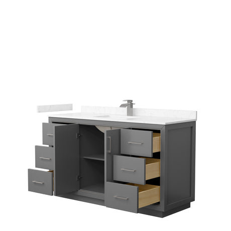 Icon 60 Inch Single Bathroom Vanity in Dark Gray Carrara Cultured Marble Countertop Undermount Square Sink Brushed Nickel Trim