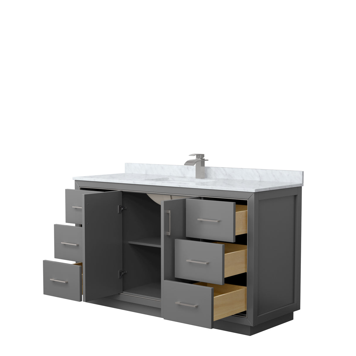 Icon 60 Inch Single Bathroom Vanity in Dark Gray White Carrara Marble Countertop Undermount Square Sink Brushed Nickel Trim