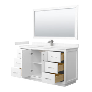 Icon 60 Inch Single Bathroom Vanity in White Carrara Cultured Marble Countertop Undermount Square Sink Brushed Nickel Trim 58 Inch Mirror