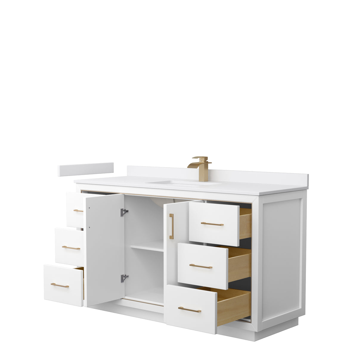 Icon 60 Inch Single Bathroom Vanity in White White Cultured Marble Countertop Undermount Square Sink Satin Bronze Trim