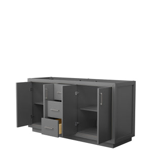 Icon 66 Inch Double Bathroom Vanity in Dark Gray No Countertop No Sink Brushed Nickel Trim