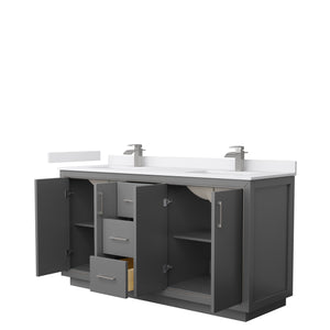 Icon 66 Inch Double Bathroom Vanity in Dark Gray White Cultured Marble Countertop Undermount Square Sinks Brushed Nickel Trim
