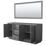 Icon 72 Inch Double Bathroom Vanity in Dark Gray No Countertop No Sink Matte Black Trim 70 Inch Mirror