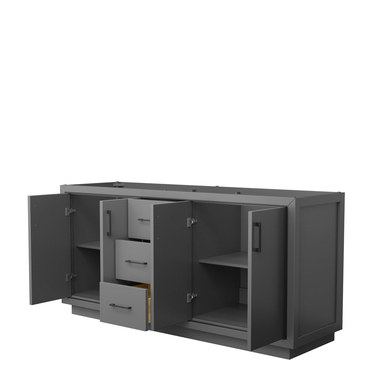 Icon 72 Inch Double Bathroom Vanity in Dark Gray No Countertop No Sink Matte Black Trim