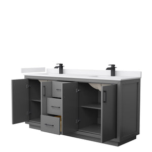 Icon 72 Inch Double Bathroom Vanity in Dark Gray White Cultured Marble Countertop Undermount Square Sinks Matte Black Trim