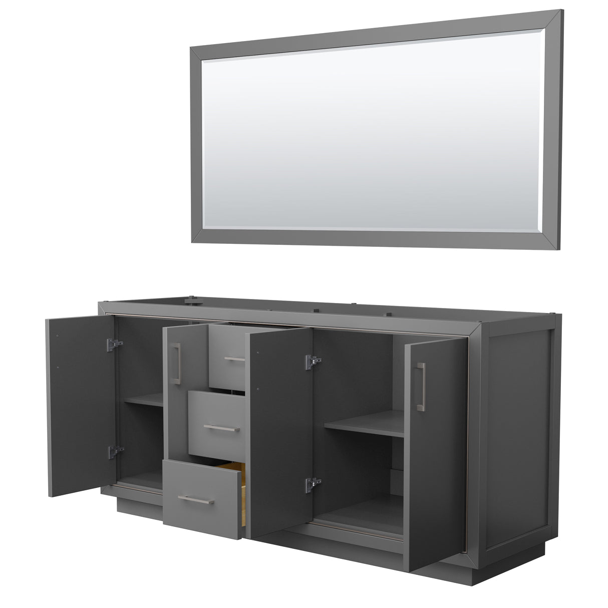 Icon 72 Inch Double Bathroom Vanity in Dark Gray No Countertop No Sink Brushed Nickel Trim 70 Inch Mirror