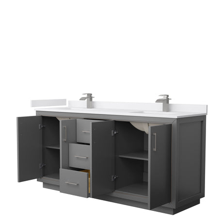 Icon 72 Inch Double Bathroom Vanity in Dark Gray White Cultured Marble Countertop Undermount Square Sinks Brushed Nickel Trim