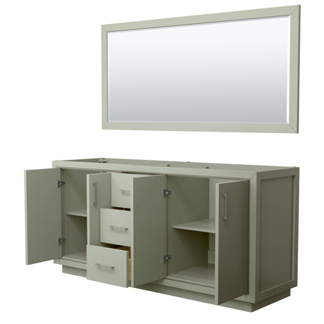 Icon 72 Inch Double Bathroom Vanity in Light Green No Countertop No Sink Brushed Nickel Trim 70 Inch Mirror