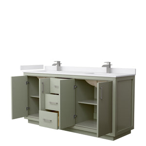 Icon 72 Inch Double Bathroom Vanity in Light Green White Cultured Marble Countertop Undermount Square Sinks Brushed Nickel Trim