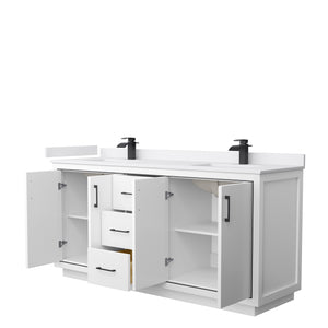 Icon 72 Inch Double Bathroom Vanity in White White Cultured Marble Countertop Undermount Square Sinks Matte Black Trim