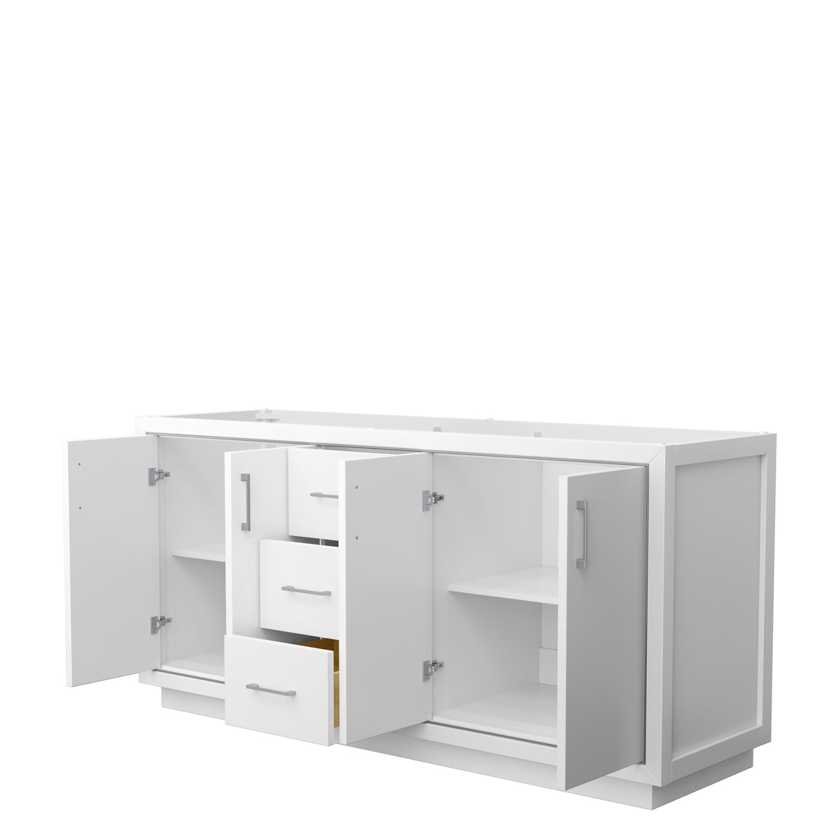 Icon 72 Inch Double Bathroom Vanity in White No Countertop No Sink Brushed Nickel Trim