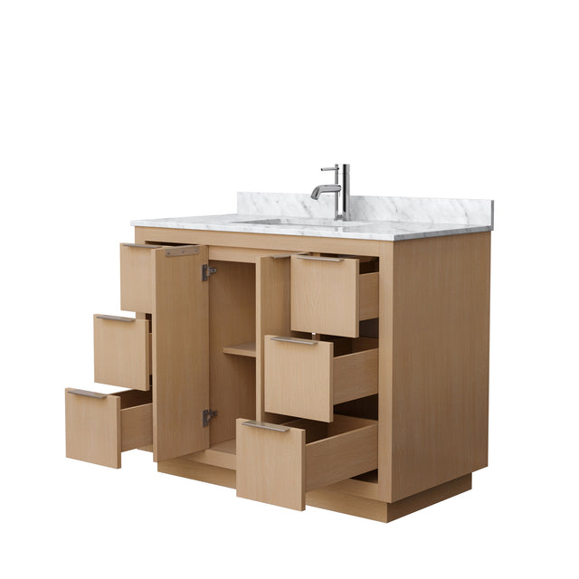Maroni 42 Inch Single Bathroom Vanity in Light Straw White Carrara Marble Countertop Undermount Square Sink