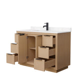 Maroni 48 Inch Single Bathroom Vanity in Light Straw Carrara Cultured Marble Countertop Undermount Square Sink Matte Black Trim