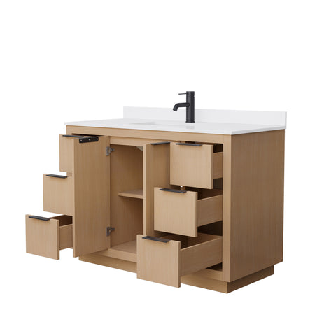 Maroni 48 Inch Single Bathroom Vanity in Light Straw White Cultured Marble Countertop Undermount Square Sink Matte Black Trim