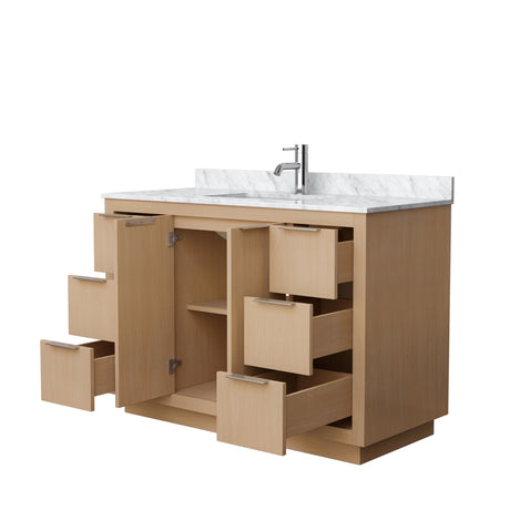 Maroni 48 Inch Single Bathroom Vanity in Light Straw White Carrara Marble Countertop Undermount Square Sink