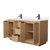 Maroni 60 Inch Double Bathroom Vanity in Light Straw Carrara Cultured Marble Countertop Undermount Square Sinks Matte Black Trim