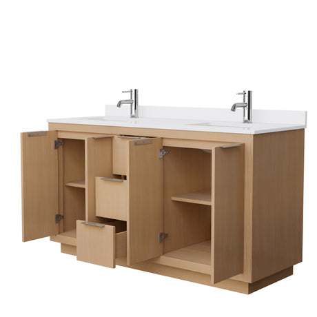 Maroni 60 Inch Double Bathroom Vanity in Light Straw White Cultured Marble Countertop Undermount Square Sinks