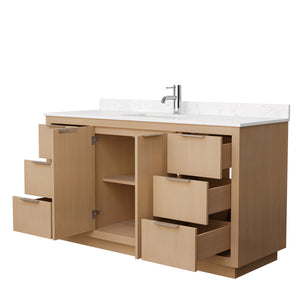 Maroni 60 Inch Single Bathroom Vanity in Light Straw Carrara Cultured Marble Countertop Undermount Square Sink